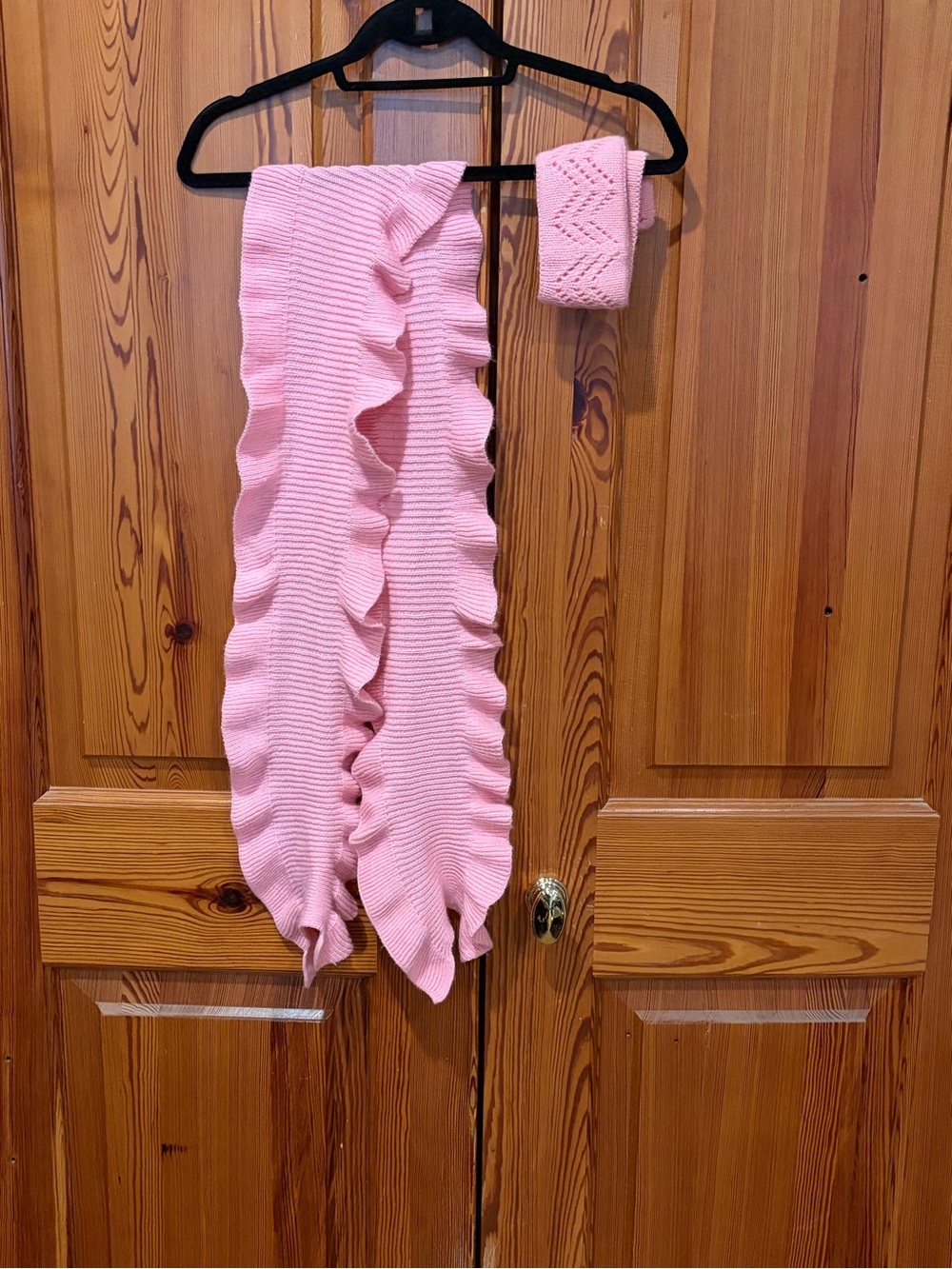 Echo Light Pink Ruffle Knit Scarf with Matching Headband
